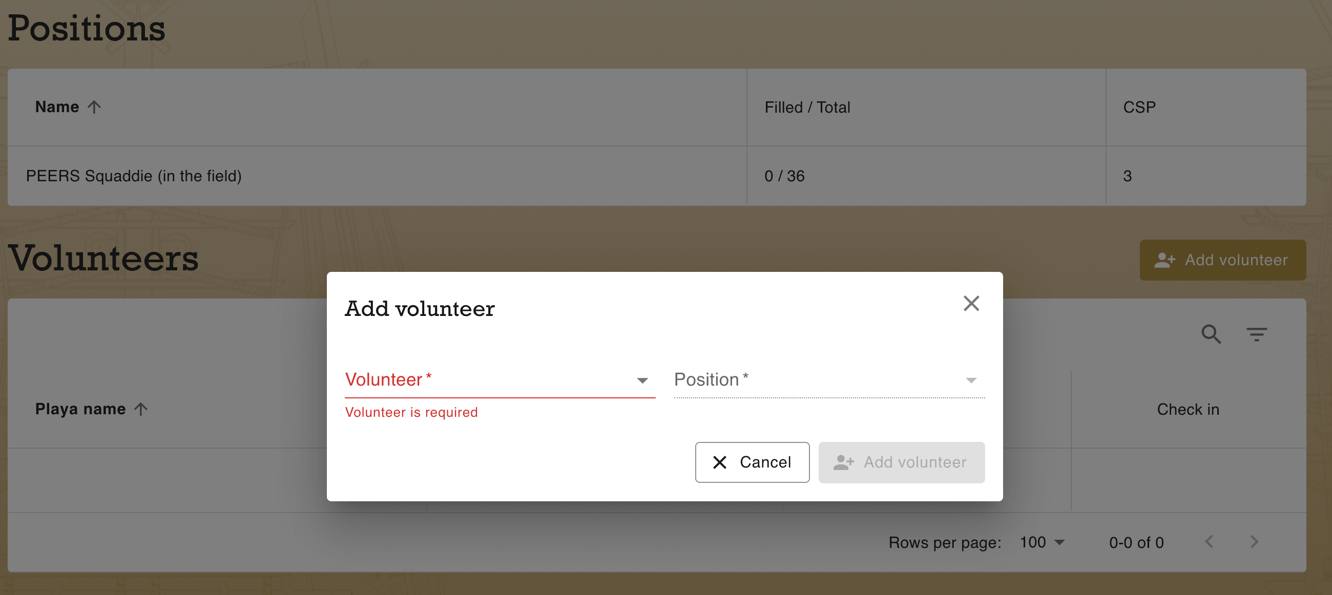 snapshot of the Add Volunteer dialog